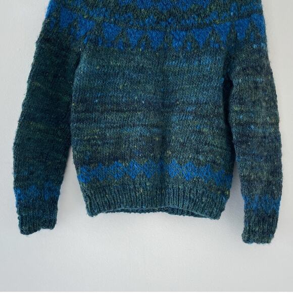Vtg 80's Handknit Aquamarine Spaceknit Chunky Pullover Sweater Cozy Grunge - Picture 6 of 10